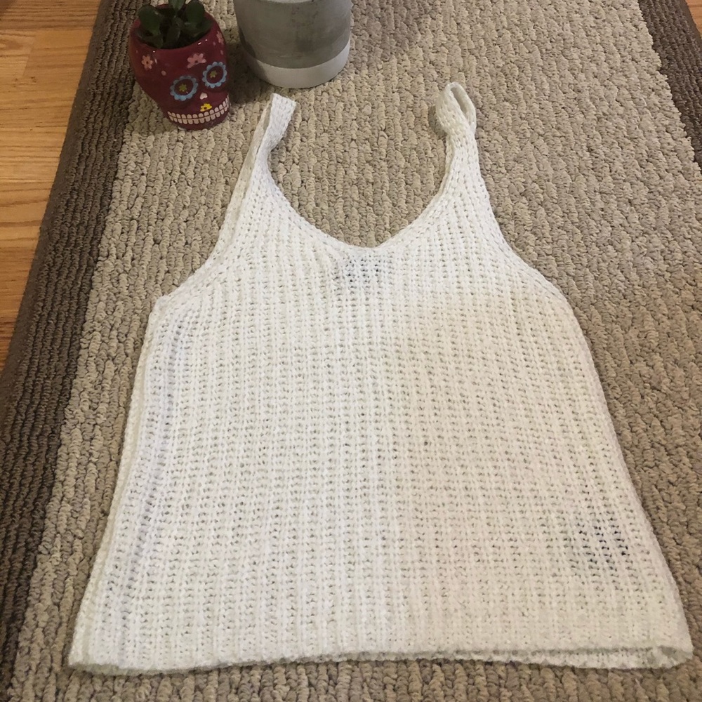 White Knit Crop Tank